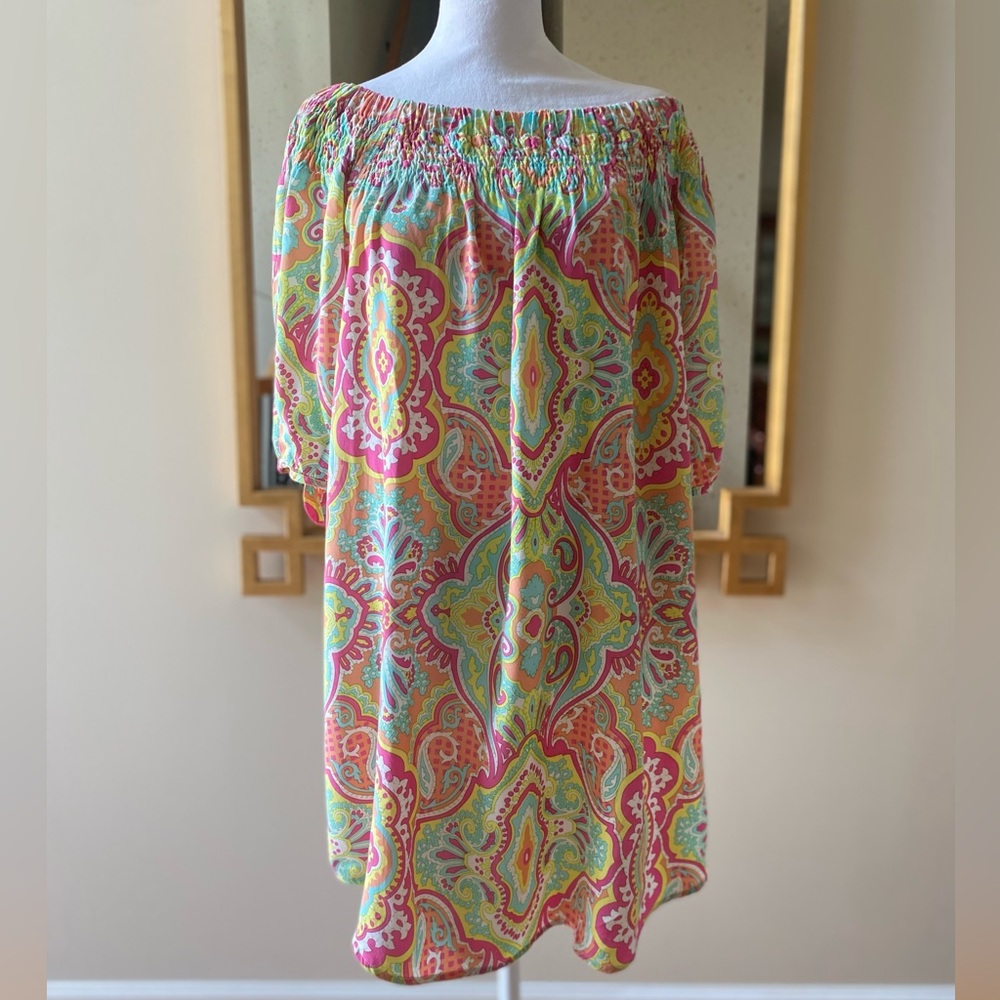 Nicole Miller Floral Printed Paisley dress with smocked neck